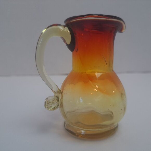 Rainbow Hand Blown Amberina Color Mini Glass Pitcher - Picture 8 of 16